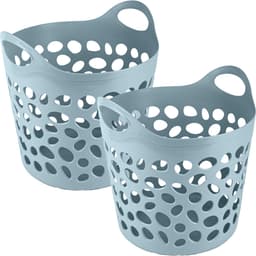 Plasticforte Flexibele wasmand/opbergmand - rond - blauw - 35 liter - D40 x H39 cm — thumbnail 2