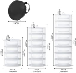 NetDroog Opvouwbaar Droogrek - Rits Drooginet voor Kruidens, Vlees en Kleding - Wit - 4 Lagen - Φ60cm — thumbnail 5