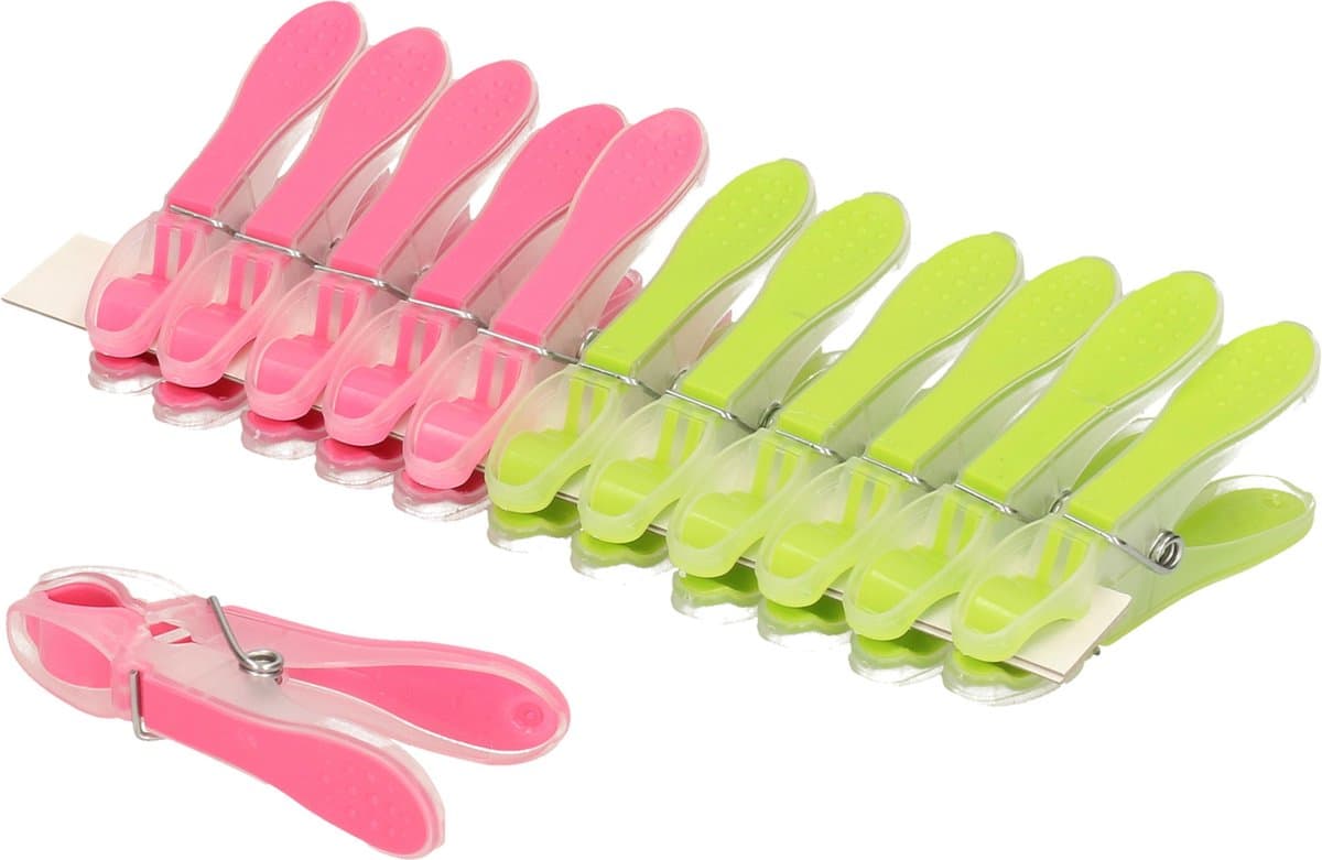 PlasticForte Wasknijpers -12x - groen/roze - kunststof /metaal - 8 cm - was ophangen — afbeelding 1