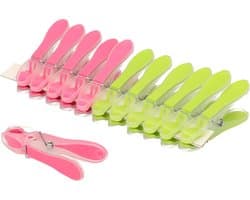 PlasticForte Wasknijpers -12x - groen/roze - kunststof /metaal - 8 cm - was ophangen — afbeelding 1