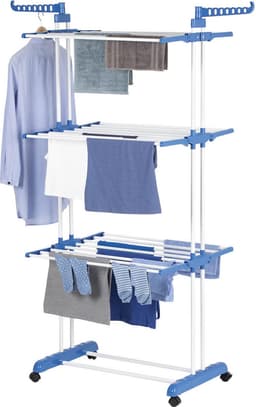 EASYmaxx kledingrek 3 planken met wielen - 63x76x173 cm - wit/blauw — thumbnail 1