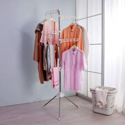 Opvouwbaar droogrek voor kleren - inklapbaar statief - kleerhanger hoek kledingstuk opslag plank - draagbaar wasorganisator - ivoor folding wall laundry rack — thumbnail 3