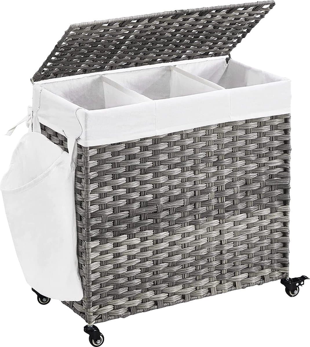 MIRA Home - wasmand met wieltjes - wasopberger - grijs - metaal/katoen - 66x33x60 — afbeelding 1