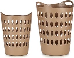 Kunststof mand voor wasgoed, 50 liter, met handgrepen, wasmand (beige) — thumbnail 2