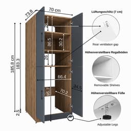 Roomart DORA-II Wasmachine Ombouwkast 70x186 cm - Antraciet Eiken — thumbnail 5