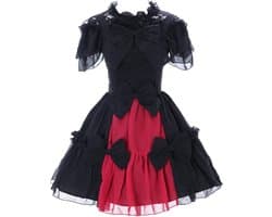 JL-656 zwart rood chiffon kant vampier Dark Gothic Lolita jurk kostuum cosplay, zwart, XL
