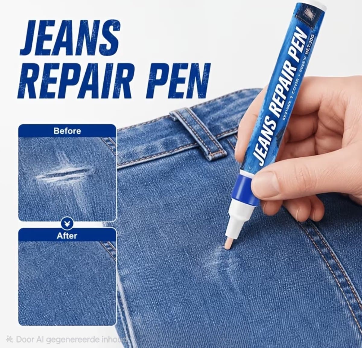 Jeans Reparatiepen Blauw – Textiel Kleurhersteller voor Spijkerbroeken & Blauwe Kleding – 20 g — afbeelding 1