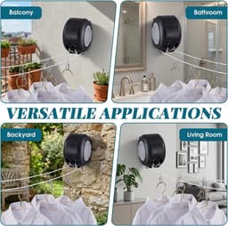 Waslijn, uittrekbaar, wandwaslijn, 30 m (2 × 15 m), intrekbare waslijn buiten, automatisch intrekken, houdt tot 15 kg, voor buiten, tuin, balkon en camper — thumbnail 2