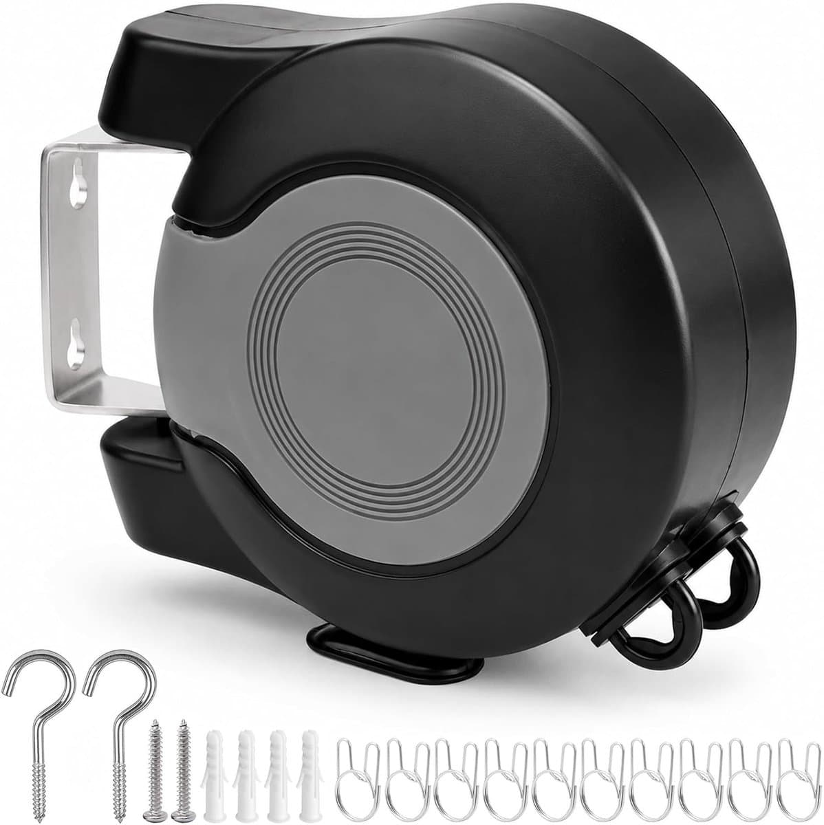 Waslijn, uittrekbaar, wandwaslijn, 30 m (2 × 15 m), intrekbare waslijn buiten, automatisch intrekken, houdt tot 15 kg, voor buiten, tuin, balkon en camper — afbeelding 1