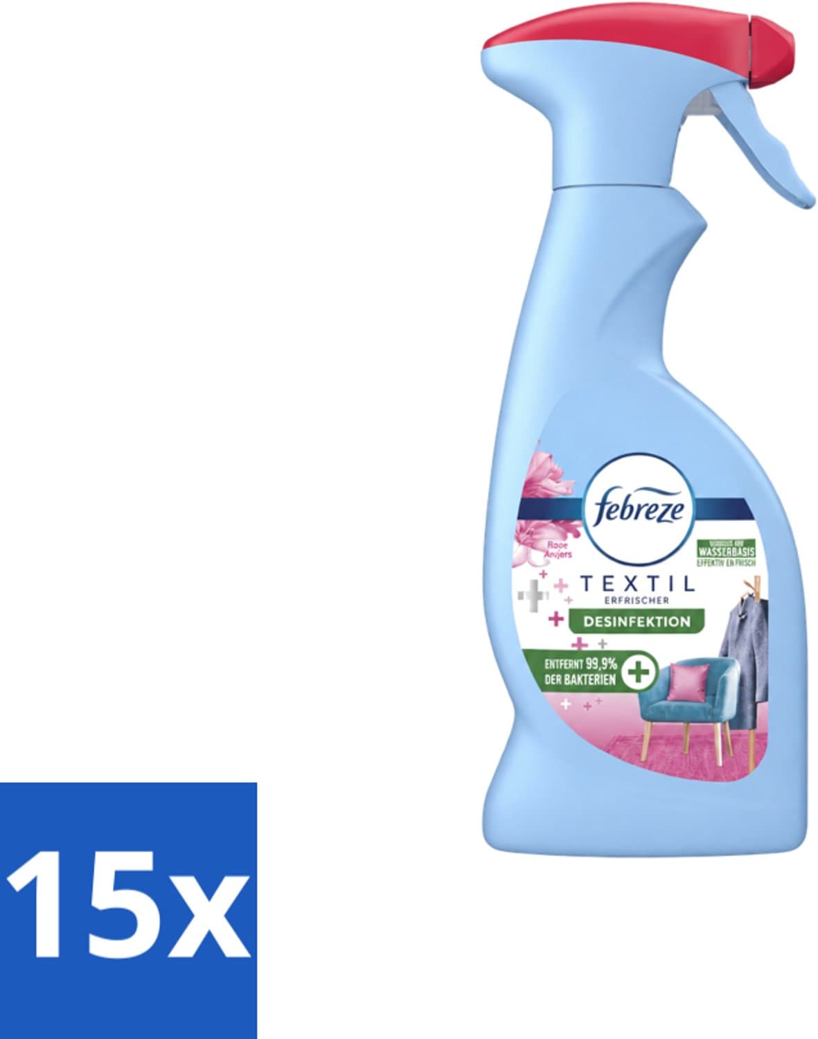 15 x Febreze – Textielspray – Roze Anjers – 375 ml - Voordeelverpakking - 15 stuks — afbeelding 1