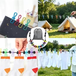 12 kleurrijke antislip haringen elastische reiswaslijn, intrekbare waslijn zonder boor voor camping, caravan, balkon, binnen, buiten, drogen, wasreizen, studentenslaapzaal — thumbnail 2
