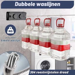 Waslijn, intrekbaar, voor binnen en buiten, 2 x 5,1 m, roestvrij staal, intrekbaar, ruimtebesparend droogrek (zwart) — thumbnail 3