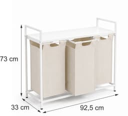 Wasmand - 3 vakken - met plank - wit-beige — thumbnail 3