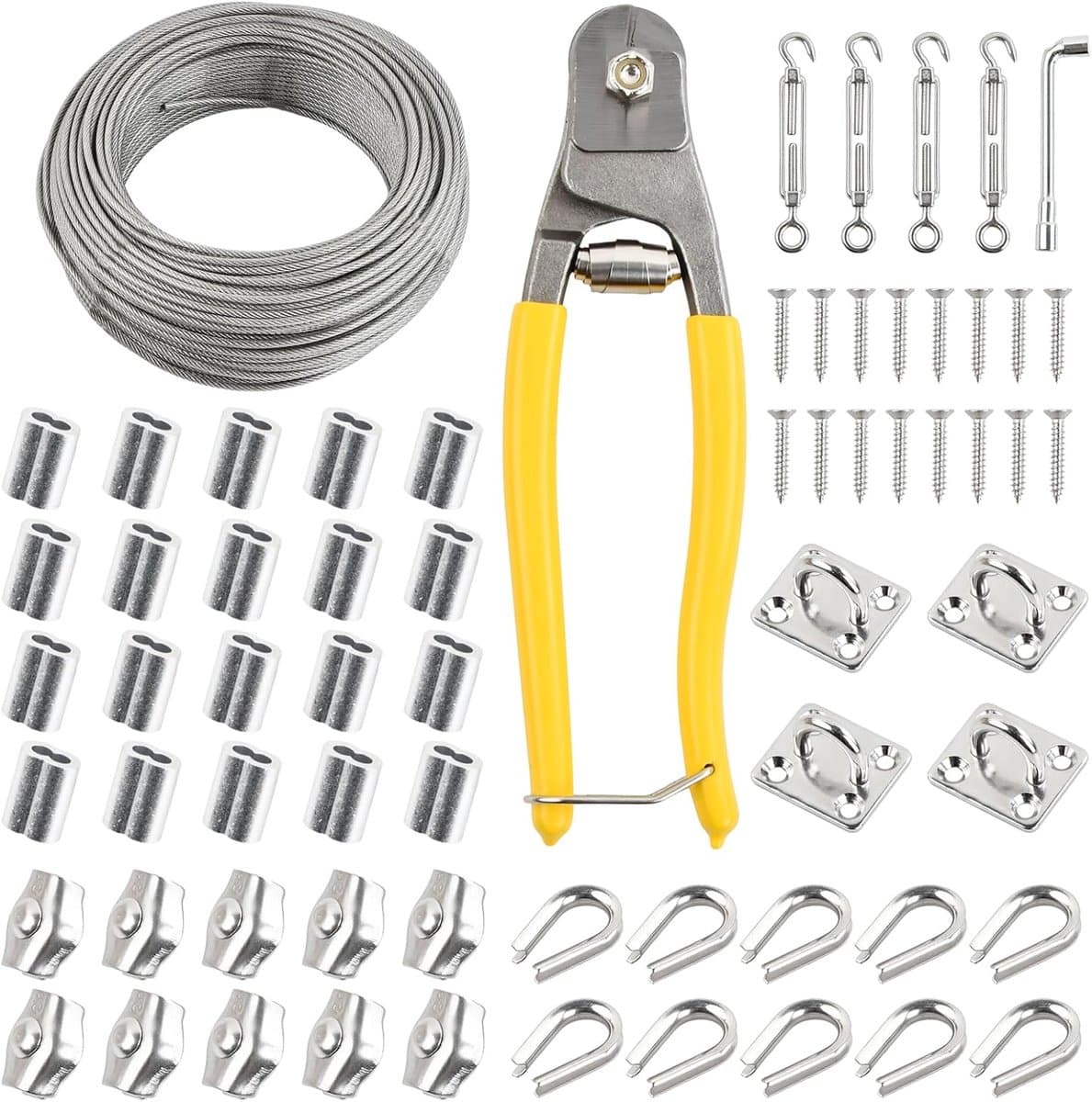 SnelShoppen - 50 m Kledinglijn Buiten met 67 Rvs Spankabels, 20 Ringclips, 4 Haakjes en 4 Spanning Locks voor Tuin, Camping en Buitenactiviteiten — afbeelding 1