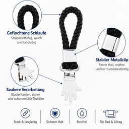 15 stuks handdoekclips, zwart, handdoekklemmen met lussen, voor keuken en badkamer | Afwasdoekclips als hanger voor handdoeken, stabiele grip en robuust, 15-delige set voor keuken, badkamer en caravan — thumbnail 2