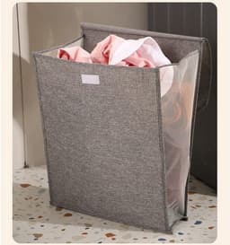 2 stuks opvouwbare hangende wasmand met deksel grote capaciteit ademend katoen linnen wandmontage organizer voor badkamer slaapkamer grijs — thumbnail 4