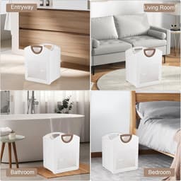 Wasmand, 27 liter, kunststof materiaal, opvouwbare vuile wasmand met handvat, robuuste ademende vuile wasmand voor badkamer, slaapkamer, wit — thumbnail 2