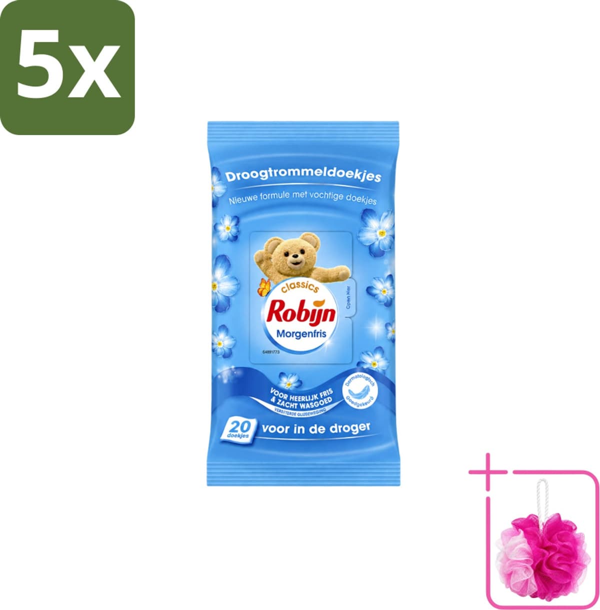 5 x Robijn – Droogtrommeldoekjes – Morgenfris - 20 Doekjes - Bulkverpakking - Droogtrommeldoekjes - Douchemop - Wasgoed drogen — afbeelding 1