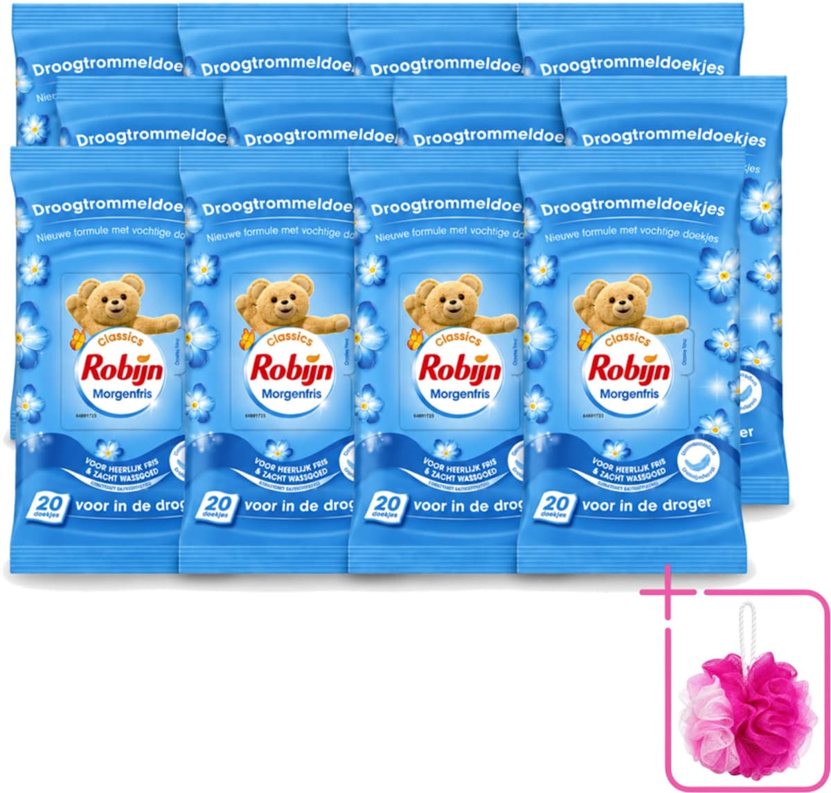 12 x Robijn – Droogtrommeldoekjes – Morgenfris - 20 Doekjes - Bulkverpakking - Droogtrommeldoekjes - Douchemop - Wasgoed drogen — afbeelding 1