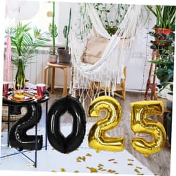 1set Grote Cijfers Ballonnen Zwart Gouden Aluminium Folie Ballonnen Voor Nieuwjaarsfeest Afstudeerfeest Decoraties Eenvoudig Te Inflateren Met Pomp of Machine — thumbnail 3