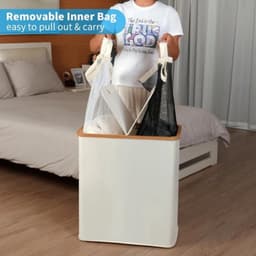 Wasmand 140l - Dubbel Compartiment - Linnen en Bamboe - Met Deksel — thumbnail 4