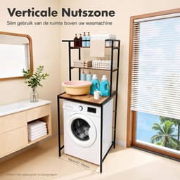 Wasmachine Rek - 3 Planken - Wasmachinehouder Voor de Badkamer - Badkamerplanken - Zwart - 69cm x 60cm x 177cm — thumbnail 3