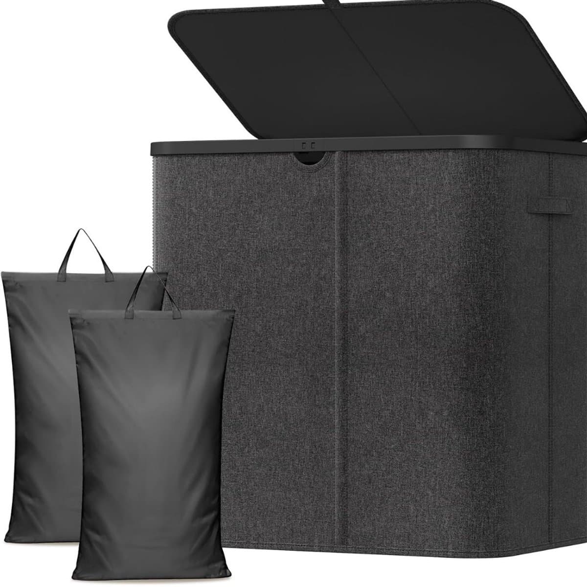 KLS® Wasmand 2 Vakken - Wasmand - Wasbox met 2 Vakken - Zwart - 60cm x 40cm x 67cm — afbeelding 1
