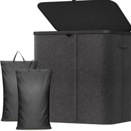 KLS® Wasmand 2 Vakken - Wasmand - Wasbox met 2 Vakken - Zwart - 60cm x 40cm x 67cm — thumbnail 1