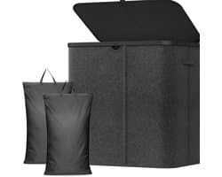 KLS® Wasmand 2 Vakken - Wasmand - Wasbox met 2 Vakken - Zwart - 60cm x 40cm x 67cm
