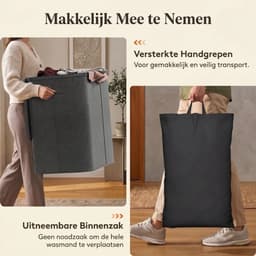 KLS® Wasmand 2 Vakken - Wasmand - Wasbox met 2 Vakken - Zwart - 60cm x 40cm x 67cm — thumbnail 3