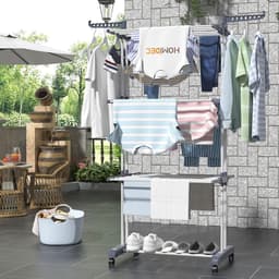 Opvouwbaar Wasrek - Droogrek Verticaal - Kleding Drogen - Met Wielen - 172 cm Hoog - Grijs — thumbnail 3