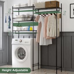 Triumpunpre - 4‑Laags Opbergrek Boven Wasmachine En Droger - Verstelbaar Wasruimte Organisator Met Kledingstang - Draadmand, Haken En Wasmand — thumbnail 4