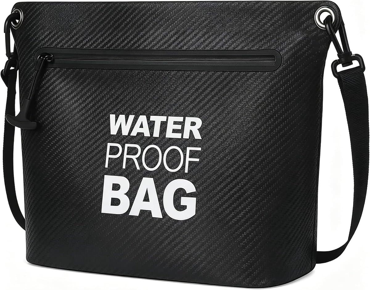 Schoudertas met luchtdichte ritssluiting, lichte Dry Bag met verstelbare schouderriem voor strand, zwemmen, reizen en dagelijks gebruik, Zwart, Waterdichte tas — afbeelding 1