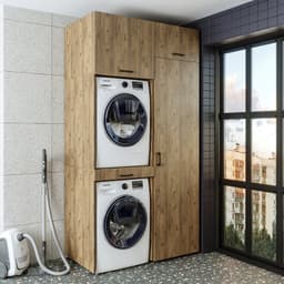 Roomart DUO-I Wasmachine Ombouwkast 127x240 cm - met Hoge Kast 60 en Uittrekblad - Eiken — thumbnail 1