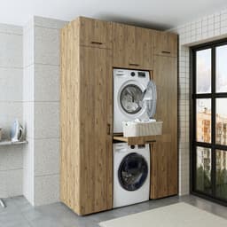 Roomart DUO-I Wasmachine Ombouwkast 157x240 cm - Kastenwand 2 Hoge Kasten 45, Uittrekblad - Eiken — thumbnail 1