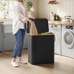 Wasmand met deksel, 3 vakken voor vuile was, met 3 afneembare mesh voeringen. Grote capaciteit van 150 liter, modern en eenvoudig design. 60 x 38.5 x 70.5 cm, zwart. — thumbnail 3