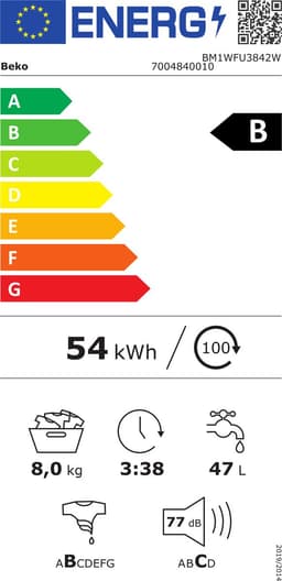 Beko b100 BM1WFU3842W wasmachine Voorlader 8 kg 1400 RPM Zwart, Wit — thumbnail 2