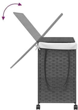 Grote Wasmand op Wielen 60x35x60.5cm - Waszak met 3 Compartimenten, Wicker Wasmand — thumbnail 5