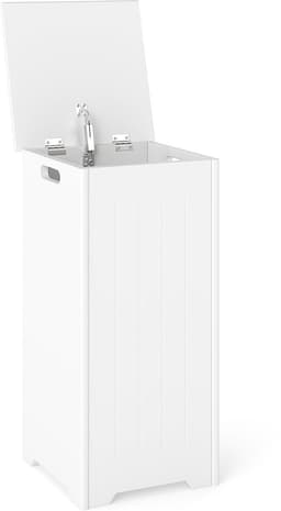 COSTWAY Wasmand vrijstaand, houten wasverzamelaar met deksel en tas, opbergkast badkamer, badkamerkast, wit — thumbnail 1