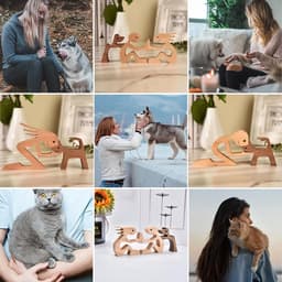 Houtsnijwerk - Handgemaakt - Vrouw met katje - Decoratie ornament — thumbnail 3