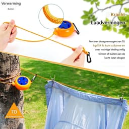 Ynkkvre-Camping Waslijn Set – Draagbare en Verstelbare Drooglijn tot 10 m – Inclusief Winddichte Clips en Wasknijpers – Voor Binnen en Buiten — thumbnail 4