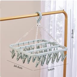 Ynkkvre-Opvouwbare Drooghanger met 32 Klemmen – Wasrek voor sokken, ondergoed, babykleding en handdoeken – Kunststof — thumbnail 1