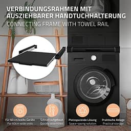 Universeel Tussenframe voor Wasmachine en Droger met Uitschuifbare Plaat - 60x60 cm - Zwart Verbindingsframe en Opbergruimte — thumbnail 5