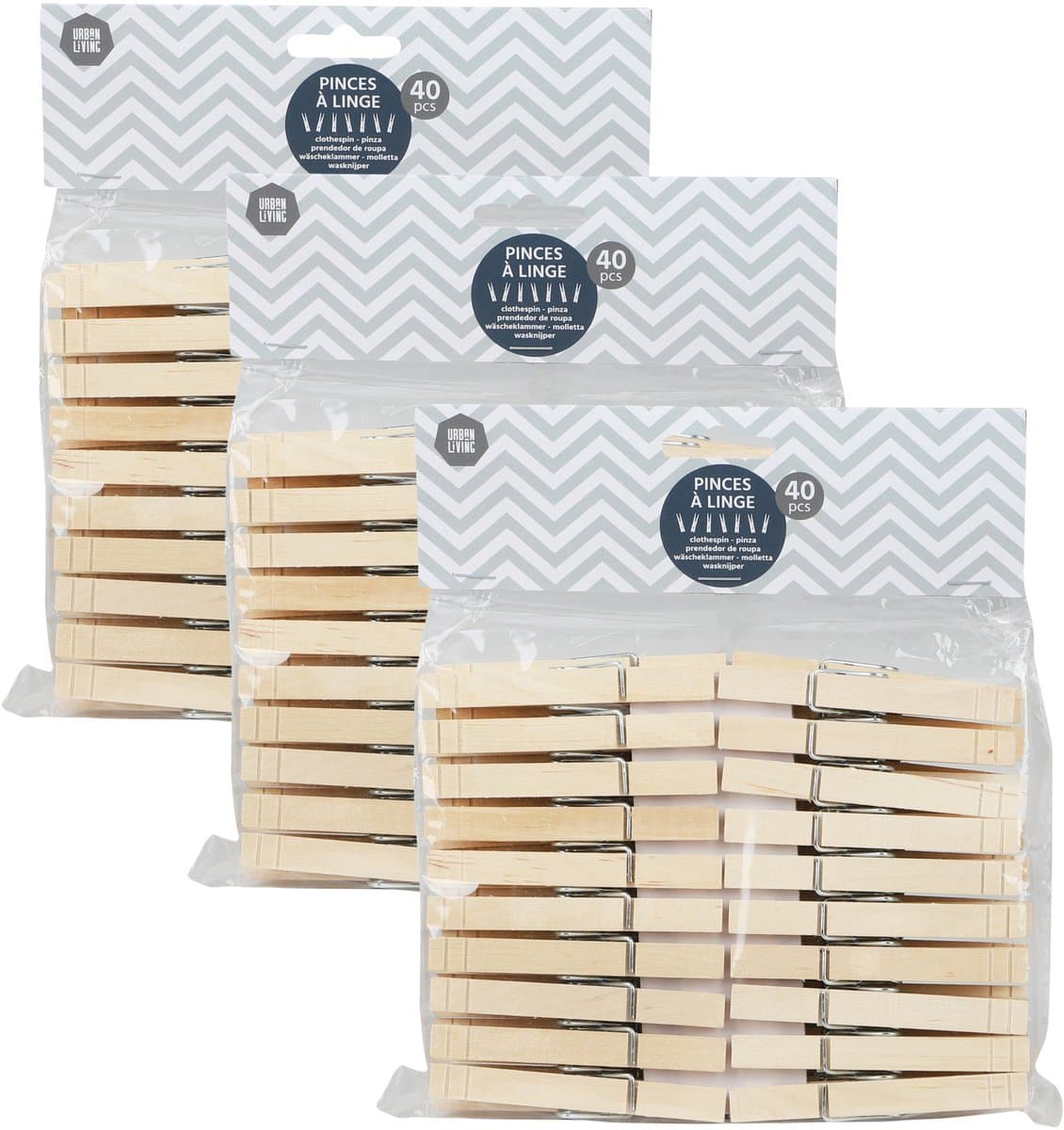 Urban Living Basic plus Size wasknijpers - 120x - bamboe hout - 8 cm - was ophangen — afbeelding 1