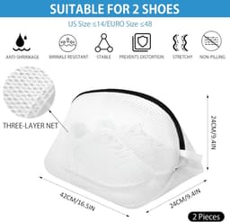 2 stuks - Schoenen Waszak - 42*24*24 cm - Wasnet voor Schoenen - Schoenwaszak - voor schoenen of sneakers - wasnet zakken - schoenen waszak opbergruimte - bescherm uw schoenen tegen beschadigingen - waszak - voor het wassen, opbergen en reizen - wit — thumbnail 5