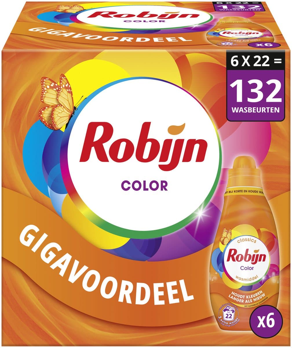 Robijn - Vloeibaar Wasmiddel - Klein & Krachtig - Color - 6 flessen - 132 wasbeurten - Voordeelverpakking — afbeelding 1