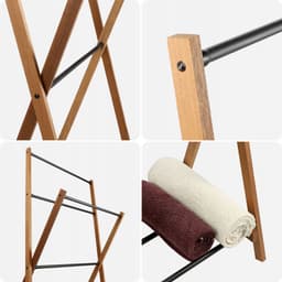 KADAX Handdoekhouder van hout, wasrek met droogoppervlak tot 3,5 m, inklapbare badhanddoekhouder, badkameraccessoire voor badkamer (volledig gemonteerd) — thumbnail 4