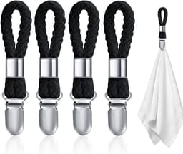 Black Towel Clips - 4pcs Hanging Tea Towels Clip - Brackets-Braided Cotton Towel Clips met Hanging Loop voor Hanging Clothes - Tea Towel/Beach Towel/Towel Clip Hooks voor Gebruik — thumbnail 1