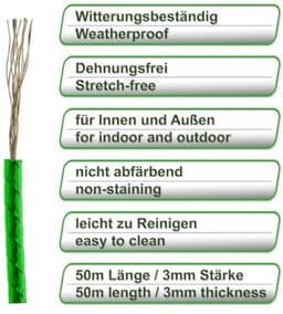 Waslijn 50 m met Stalen Kern - Rekbare en Weerbestendige Lijn voor Droogmolen, Balkon en Camping — thumbnail 3