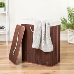 Decopatent Bamboe Wasmand - Dubbele Wasmand met deksel - Opvouwbaar - 110 L - Bruin — thumbnail 2